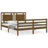 Honey Brown King Size Bed Frame with Headboard - Solid Wood