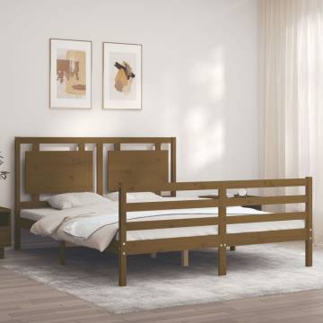 Honey Brown King Size Bed Frame with Headboard - Solid Wood