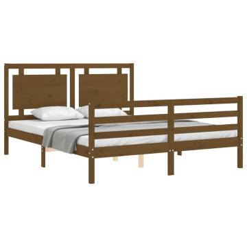 Honey Brown King Size Bed Frame with Headboard - Solid Wood