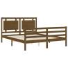 Honey Brown King Size Bed Frame with Headboard - Solid Wood