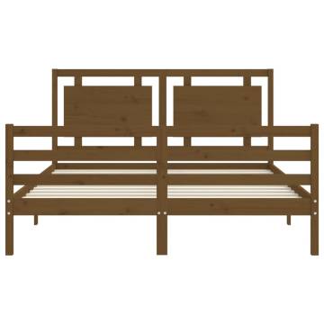 Honey Brown King Size Bed Frame with Headboard - Solid Wood