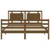 Honey Brown King Size Bed Frame with Headboard - Solid Wood