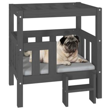 Premium Grey Dog Bed - Solid Pine Wood, 65.5x43x70 cm