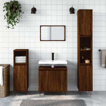 3 Piece Brown Oak Bathroom Furniture Set | Hipomarket