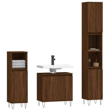 3 Piece Brown Oak Bathroom Furniture Set | Hipomarket