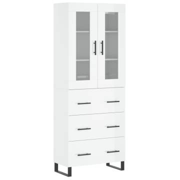 Stylish Highboard High Gloss White - 69.5x34x180 cm