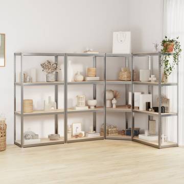 4-Layer Shelves | Silver Steel & Engineered Wood | HipoMarket