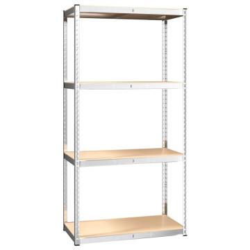 4-Layer Shelves | Silver Steel & Engineered Wood | HipoMarket