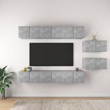 Modern 8 pcs Concrete Grey TV Cabinets | Hipomarket