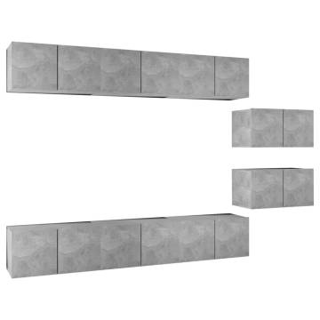 Modern 8 pcs Concrete Grey TV Cabinets | Hipomarket