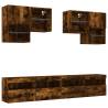 6 Piece TV Wall Cabinet Set with LED Lights - Smoked Oak