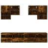 6 Piece TV Wall Cabinet Set with LED Lights - Smoked Oak