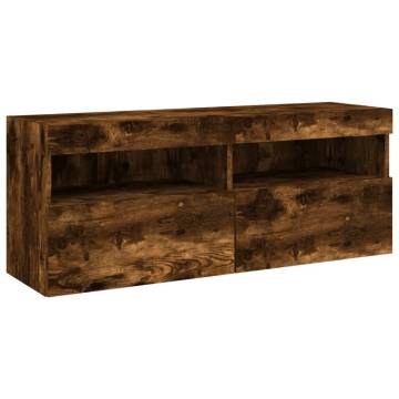 6 Piece TV Wall Cabinet Set with LED Lights - Smoked Oak