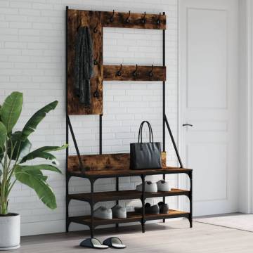 Clothes Rack with Shoe Storage - Smoked Oak, 100x40x184 cm