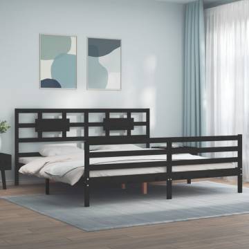 Stylish Black Bed Frame with Headboard - 200x200 cm