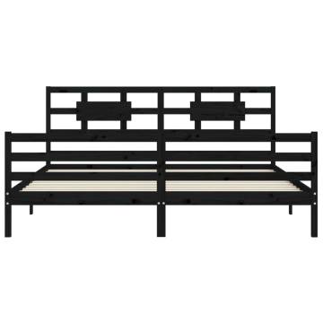 Stylish Black Bed Frame with Headboard - 200x200 cm