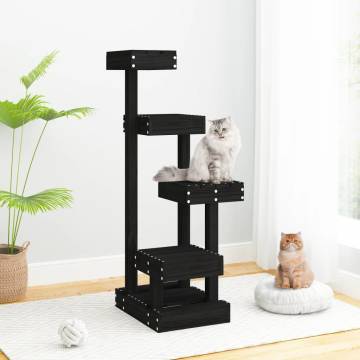 Black Cat Tree - Solid Pine Wood, 4 Platforms, 103 cm Height