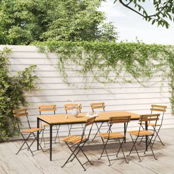 Folding Garden Chairs 8 pcs - Steel & Solid Acacia Wood