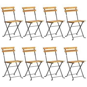 Folding Garden Chairs 8 pcs - Steel & Solid Acacia Wood