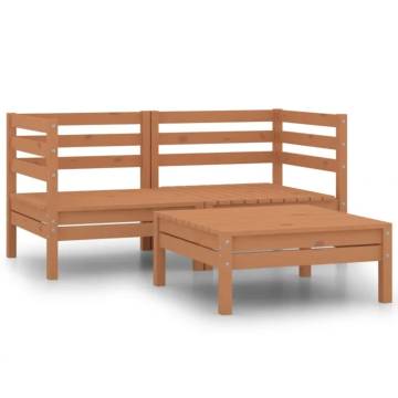 3 Piece Garden Lounge Set - Solid Pinewood Honey Brown