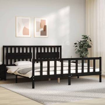 Black Bed Frame with Headboard 200x200 cm Solid Wood | HiPo Market