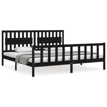 Black Bed Frame with Headboard 200x200 cm Solid Wood | HiPo Market