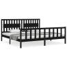 Black Bed Frame with Headboard 200x200 cm Solid Wood | HiPo Market