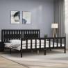 Black Bed Frame with Headboard 200x200 cm Solid Wood | HiPo Market