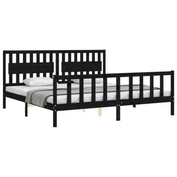 Black Bed Frame with Headboard 200x200 cm Solid Wood | HiPo Market