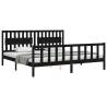 Black Bed Frame with Headboard 200x200 cm Solid Wood | HiPo Market