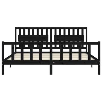 Black Bed Frame with Headboard 200x200 cm Solid Wood | HiPo Market