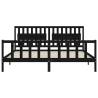 Black Bed Frame with Headboard 200x200 cm Solid Wood | HiPo Market