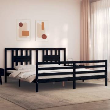 Black Bed Frame with Headboard - Solid Wood 200x200 cm