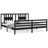 Black Bed Frame with Headboard - Solid Wood 200x200 cm