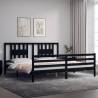 Black Bed Frame with Headboard - Solid Wood 200x200 cm