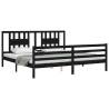 Black Bed Frame with Headboard - Solid Wood 200x200 cm