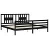 Black Bed Frame with Headboard - Solid Wood 200x200 cm