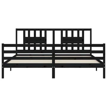 Black Bed Frame with Headboard - Solid Wood 200x200 cm