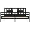 Black Bed Frame with Headboard - Solid Wood 200x200 cm