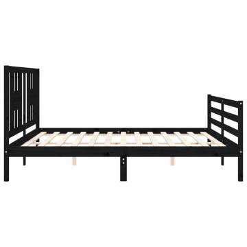 Black Bed Frame with Headboard - Solid Wood 200x200 cm