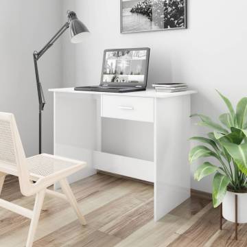 High Gloss White Desk - Modern Engineered Wood - 100x50x76 cm