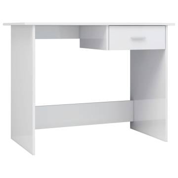 High Gloss White Desk - Modern Engineered Wood - 100x50x76 cm