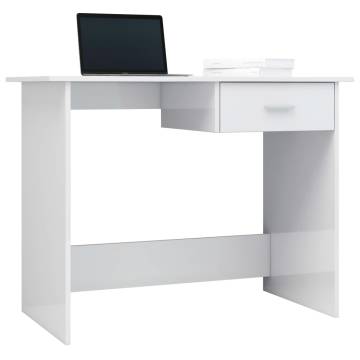 High Gloss White Desk - Modern Engineered Wood - 100x50x76 cm