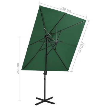 Cantilever Umbrella with Double Top Green - 250x250 cm