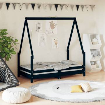 Kids Bed Frame Black 70x140 cm - Solid Pine Wood Design