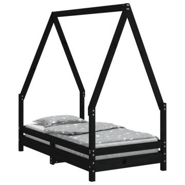 Kids Bed Frame Black 70x140 cm - Solid Pine Wood Design