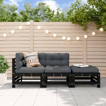 3 Piece Black Solid Wood Garden Lounge Set | Hipomarket UK