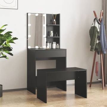 Stylish Black Dressing Table Set with LED - Hipomarket UK