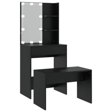 Stylish Black Dressing Table Set with LED - Hipomarket UK