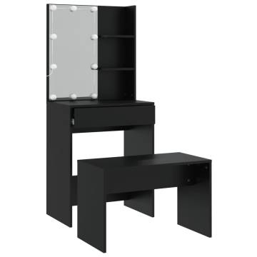 Stylish Black Dressing Table Set with LED - Hipomarket UK